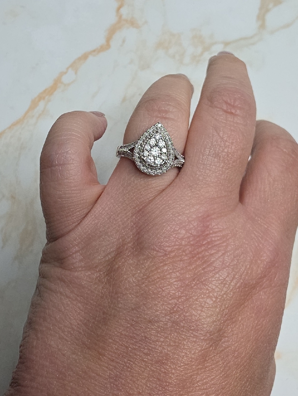 Effy 5/8 Natural diamond Teardrop Pear Halo Ring In Sterling Silver - Picture 8 of 11